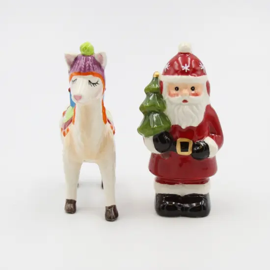 Ceramic Christmas Santa With Alpaca Salt And Pepper Shakers, Home D&eacute;cor, Gift for Her, Gift for Mom, Kitchen D&eacute;cor, Christmas D&eacute;cor {3}