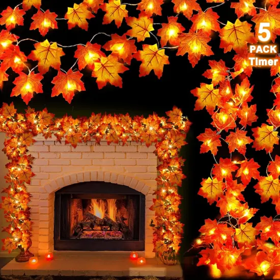 50Ft Enlarged Maples Leaf String Lights Battery Operated 5 pcs {1}