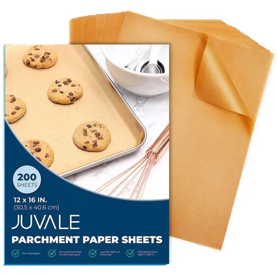 200-Pack Precut Parchment Paper Sheets 12 x 16 inches, Unbleached Brown Nonstick Liners for Half Sheet Pan for Baking, Cooking, Grilling, Air Fryer, Steaming, and Wrapping Food, Heavy Duty {1}