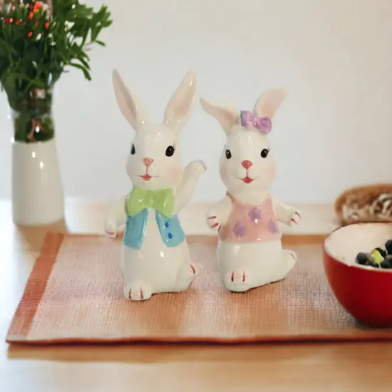 Ceramic Easter Bunny Rabbit Dancing Couple Salt and Pepper Shakers, Home D&eacute;cor, Gift for Her, Gift for Mom, Kitchen D&eacute;cor, Spring D&eacute;cor {2}