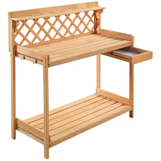 Outdoor Potting Bench Solid Fir Wood with Shelf and Drawer Storage {1}