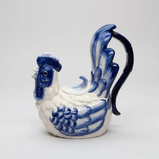 Ceramic Blue and White Rooster Teapot, Gift for Her, Gift for Mom, Tea Party D&eacute;cor, Caf&eacute; D&eacute;cor, Fall Thanksgiving D&eacute;cor, Farmhouse D&eacute;cor {2}