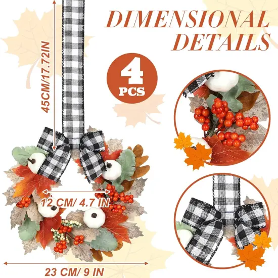 4 Pcs 9" Mini Fall Wreath - Pumpkin Style {2}