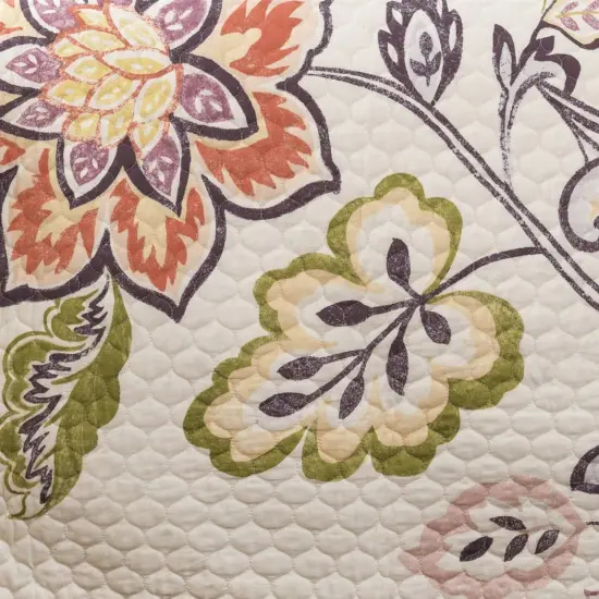 King Size Boho Quilt Set with Floral Pattern in Navy and Pastel {2}