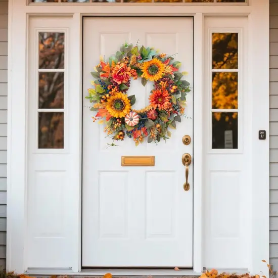 24 Inch Fall Autumn Wreath with Pumpkins {5}