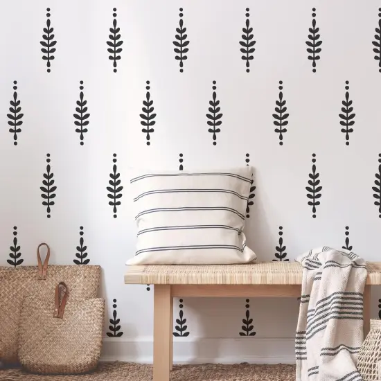 Floral Vinyl Leaves Wall Decals - Black {1}
