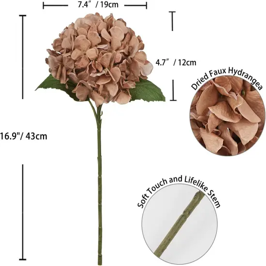 3 Pcs 17" Artificial Dried Touch Hydrangeas Flowers - Pinkish Brown {5}