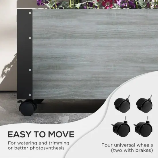 Grey Fir Wood Raised Garden Bed Planter with Trellis and Wheels {4}