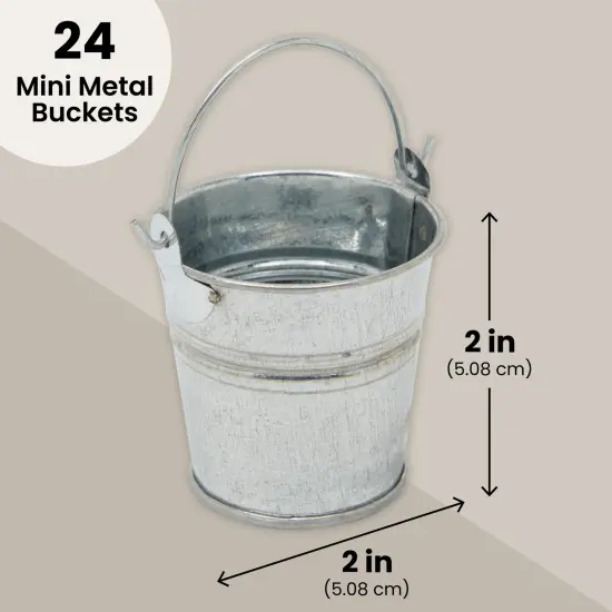 24 Pack Mini Metal Buckets with Handles for Party Favors, Small Galvanized Tin Pails (2 x 2 In) Silver {4}