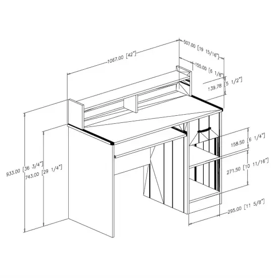 White Wood Contemporary Home Office Computer Desk with Hutch and Storage Drawer {4}