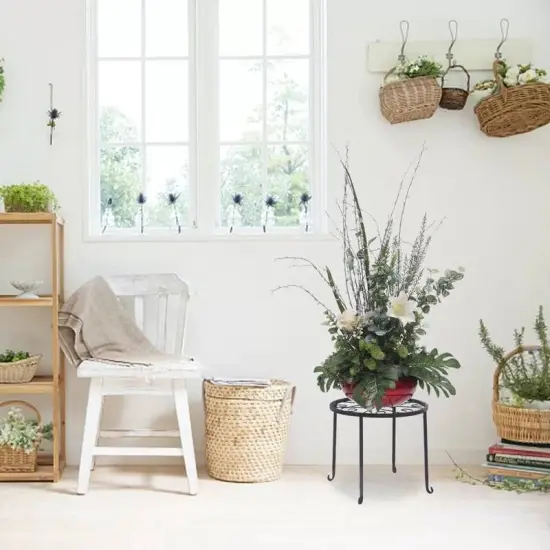 Set of 4 Metal Plant Stands with Floral Cutouts for Home and Garden {3}