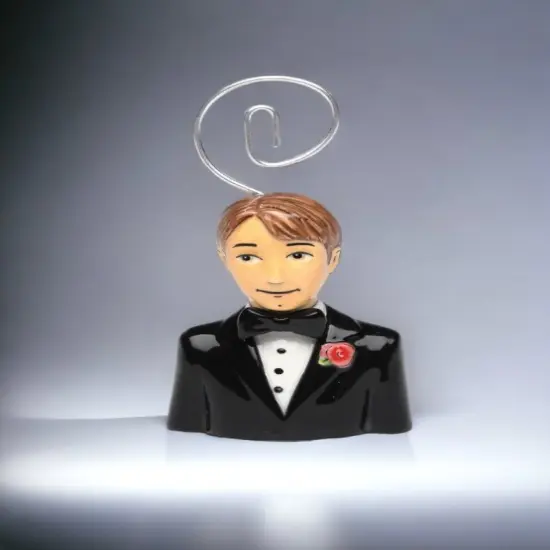 Hand Painted Ceramic Wedding Groom Card Holder, Bachelor Party ( Set Of 6 ), Wedding Decor {2}