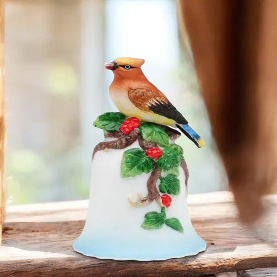 Ceramic Mini Cedar Waxing Bird Bell, Birdwatcher Gift, Gift for Her, Gift for Mom, Home Decor {1}