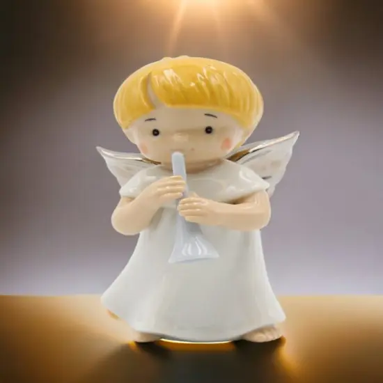 Ceramic Little Angel Playing Trumpet Figurine, Home D&eacute;cor, Religious D&eacute;cor, Religious Gift, Church D&eacute;cor, Baptism Gift {1}