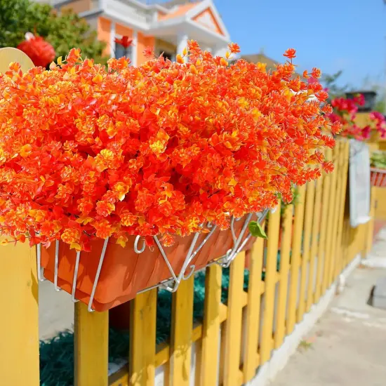 Artificial Fall Flowers Mums for Outdoor - (8Pcs,Orange) {3}