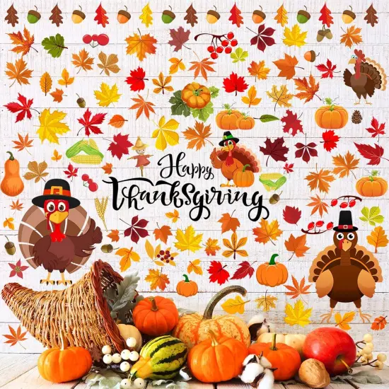 142 Pcs Fall Wall Decals Thanksgiving Wall Stickers Autumn Leaves Decoration {2}