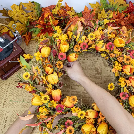 22 Inch Artificial Fall Tulip Wreath {3}