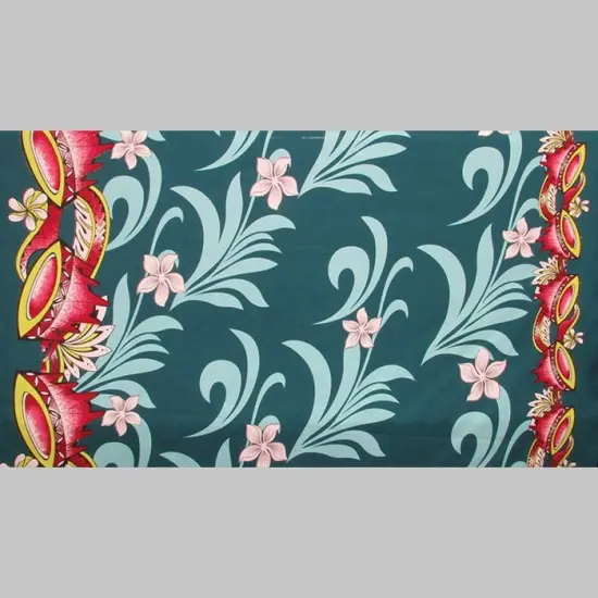1 Yard Tiare Palm Leaves Double Border Fabrication, 100% Polyester Kava Bowl Print 36in L x 60in W Teal {1}