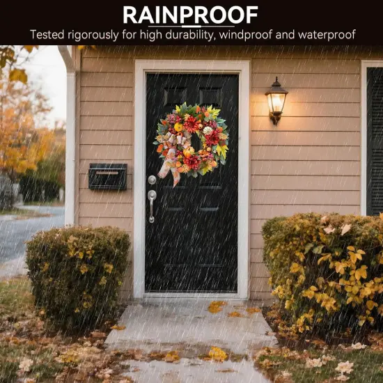 24 Inch Fall Autumn Wreath with Artificial Pomegranates {4}