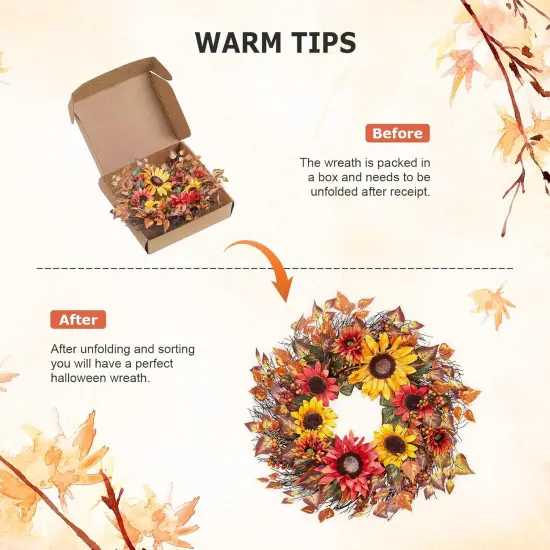 24 Inch Fall Wreath with Sunflower {5}