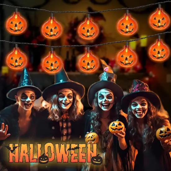 8.5Ft Halloween Pumpkin LED String Lights with 10 PCS Jack O Lantern {1}