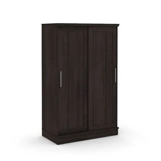 FarmHouse Espresso Oak Sliding Door Wardrobe Armoire with Adjustable Shelves and Dual Garment Rods {1}