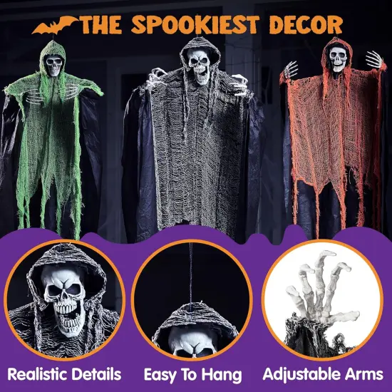 3 Pcs Halloween Hanging Grim Reapers, one 63&rdquo; Two 47&rdquo; Grim Reapers {2}