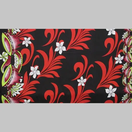 1 Yard Tiare Palm Leaves Double Border Fabrication, 100% Polyester Kava Bowl Print 36in L x 60in W Red {7}