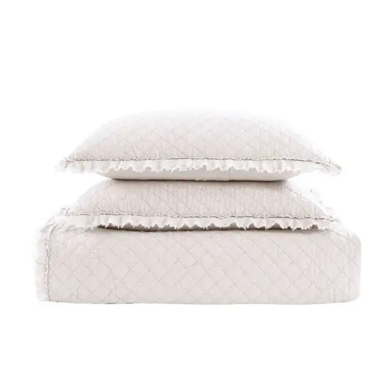 Twin Farmhouse White Microfiber Quilt Set with Frayed Edges {2}