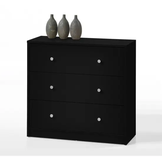 Contemporary Black 3 Drawer Chest Horizontal Dresser with Wood Frame and Metal Glides {1}