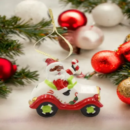 Ceramic African American Santa Driving A Car Ornament, Home D&eacute;cor, Gift for Her, Mom, Him, Dad, Christmas tree D&eacute;cor, Wall Decor {1}