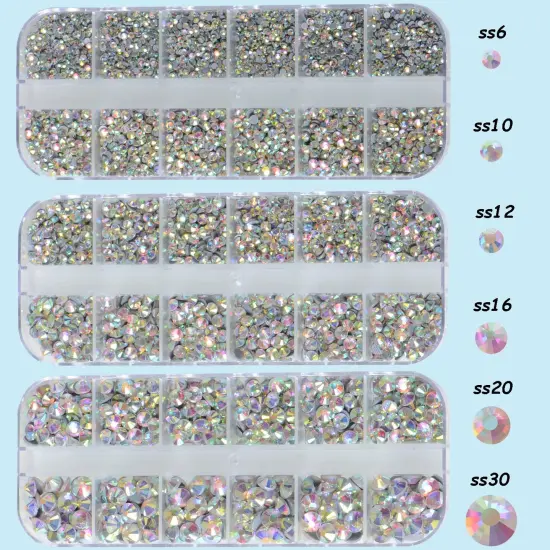 6500pcs+ Flatback Glass Hotfix Iron On Rhinestones Crystal for DIY Making with 1 Tweezer & 1 Picking Pen for Shoes, Clothes, Face Art, Bags, Manicure (Crystal AB, 6-Sizes) {6}