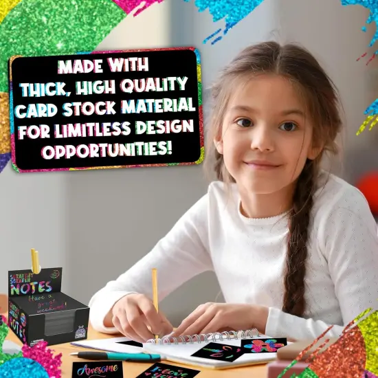 Rainbow Holographic Scratch Art Mini Notes - 150 Sheets with Wooden Stylus, Classroom Must Have, Back to School Gift, School Essentials, Teen Girl Gifts {3}