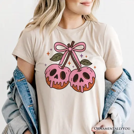 Sweet and Spooky Poison Cherries Halloween T-Shirt, Coquette Skulls Tee {5}