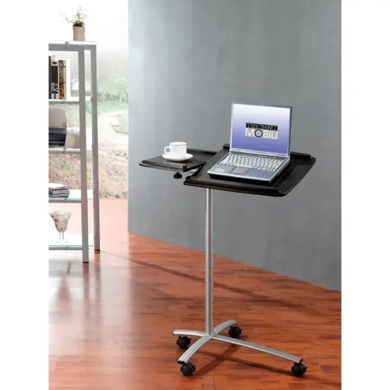 Black Adjustable Laptop Cart Desk with Graphite Top, Steel Frame and Side Panel {4}