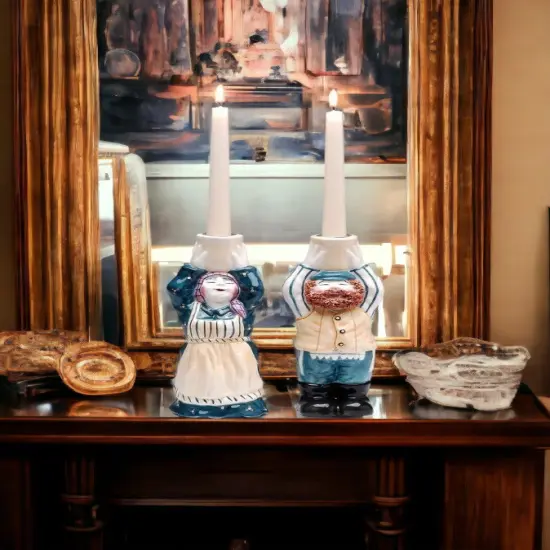 Hanukkah Shabbat "A Blessing On Your Head" Ceramic Judaica Candle Holders, Jewish Decor, Hanukkah Decor, Home Decor {2}