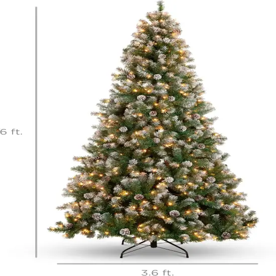 Pre Lit Pre Decorated Pine Artificial Christmas Tree Frosted 1,000 Tips with Pine Cones, 250 Lights & for Indoor Holiday Decor {6}