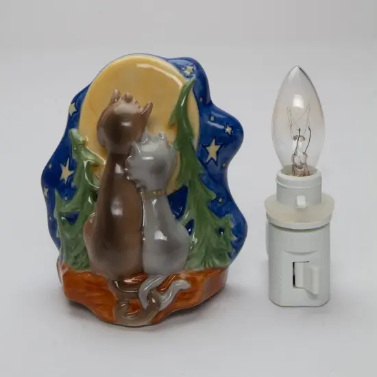 Ceramic Moon-Gazing Loving Cats Plug-In Nightlight, Home D&eacute;cor, Nursery Room D&eacute;cor, Baby Registry Gift, Cat Lover Gift {3}