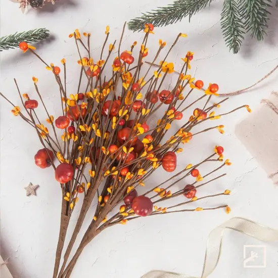 6 Pcs Artificial Fall Flowers Berry Stems {4}