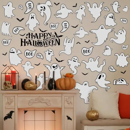 61 Pcs Halloween Ghosts Wall Stickers Decals Halloween Ghost Decorations {5}