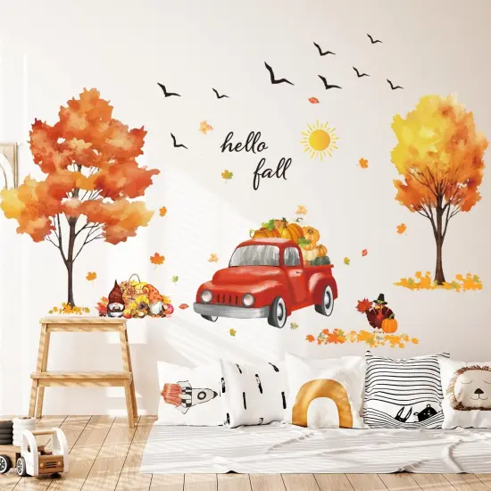 Fall Tree Wall Sticker Autumn Pumpkin Wall Decal DIY Red Truck {2}