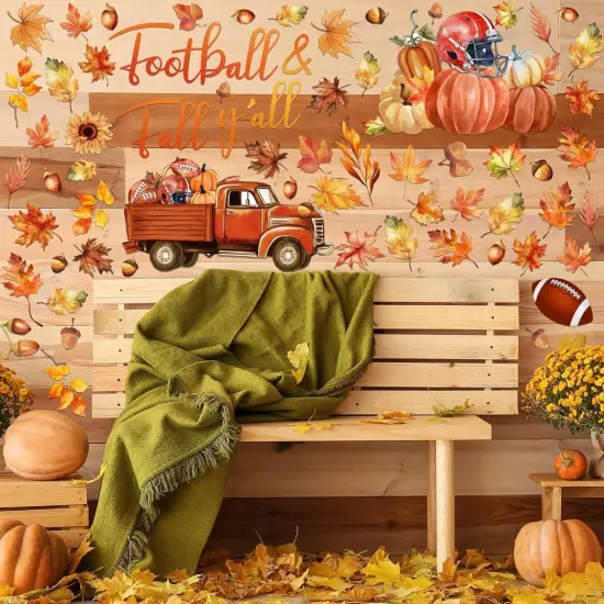 6 Sheets 185 Pieces Fall Wall Decals Maple Leaves Pumpkin - Fall Football {3}