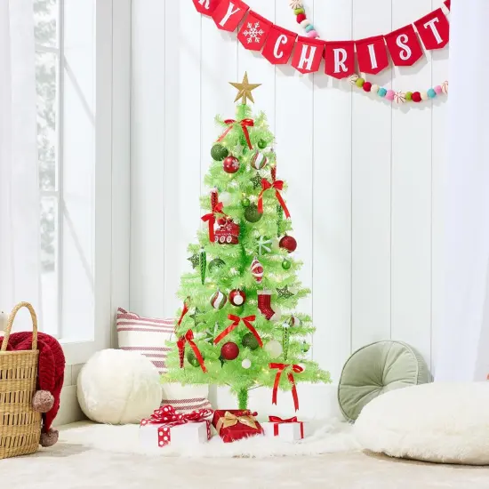 4ft Pre Lit Christmas Tree Mini Artificial Tree with Twinkling LED Lights for Bedroom or Apartment Lime Green {2}