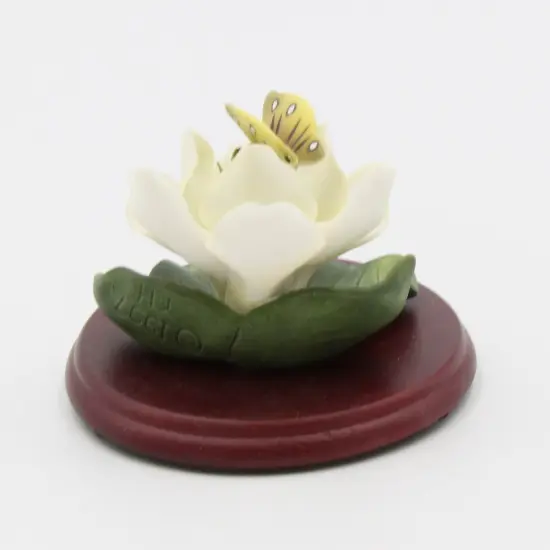 Ceramic Magnolia Flower with Butterfly on Wooden Base, Home D&eacute;cor, Gift for Her, Gift for Mom {5}