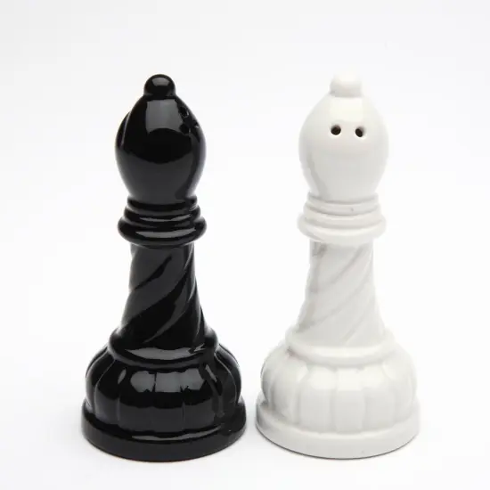 Ceramic Black and White Bishop Chess Pieces Salt and Pepper Shakers, Home Décor, Gift for Him, Gift for Dad, Kitchen Décor, Game Room Decor {3}