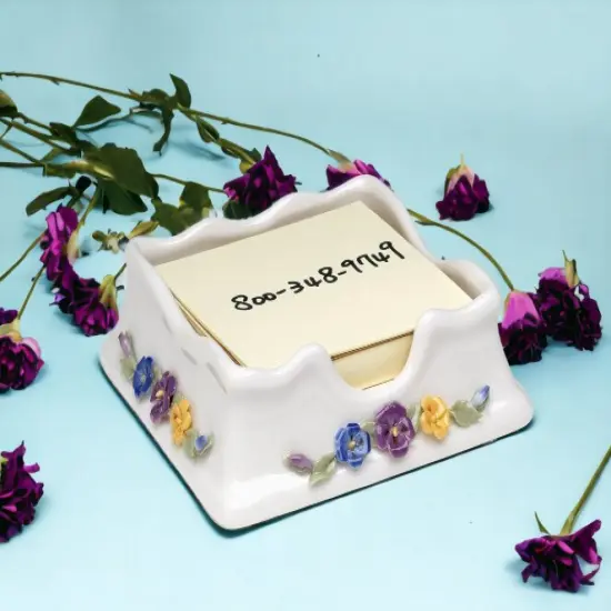 Ceramic Pansy Flower Post-It Holder, Home D&eacute;cor, Gift for Her, Gift for Coworker, Gift for Mom, Kitchen D&eacute;cor, Office Decor {2}