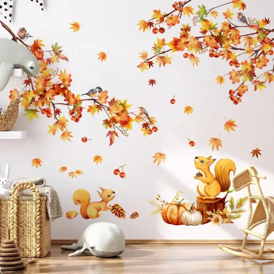 Fall Thanksgiving Wall Stickers Decor Fall Maple Leaves Tree Branch Wall Decals {2}