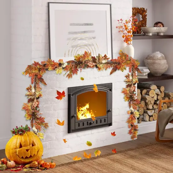 Fall Garland - 6 Ft Maple Leaf Pumpkin Berry Garland - Stlye 2 {5}