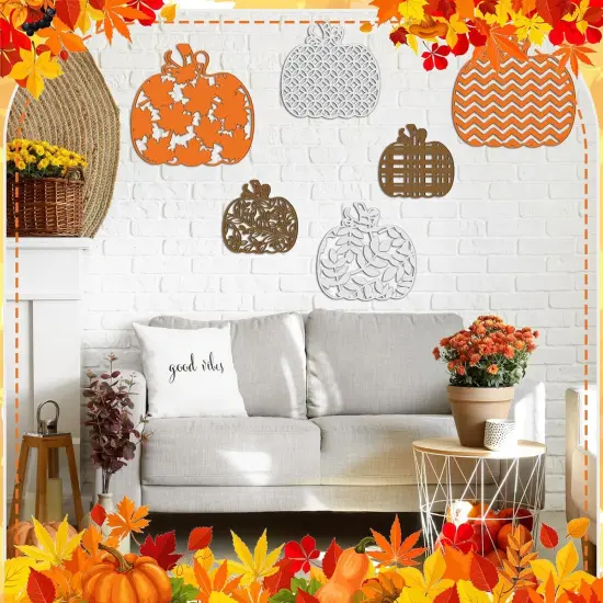 6 Pcs Fall Wooden Pumpkin Wall Decor Thanksgiving Pumpkin Wall Art {2}