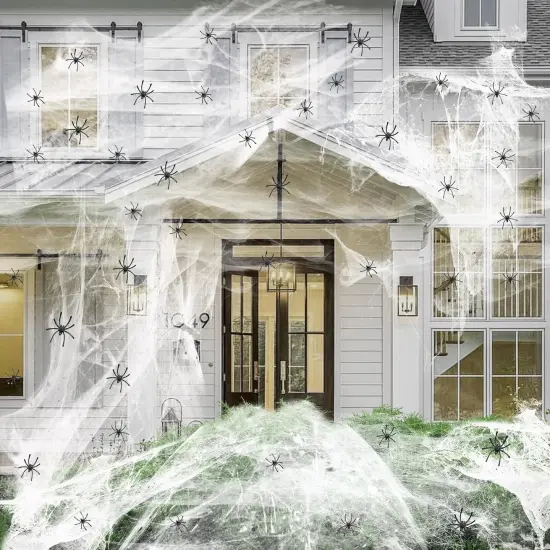 1200 sqft Halloween Spider Webs & 50pcs Fake Spiders Super Stretch Cobwebs {1}